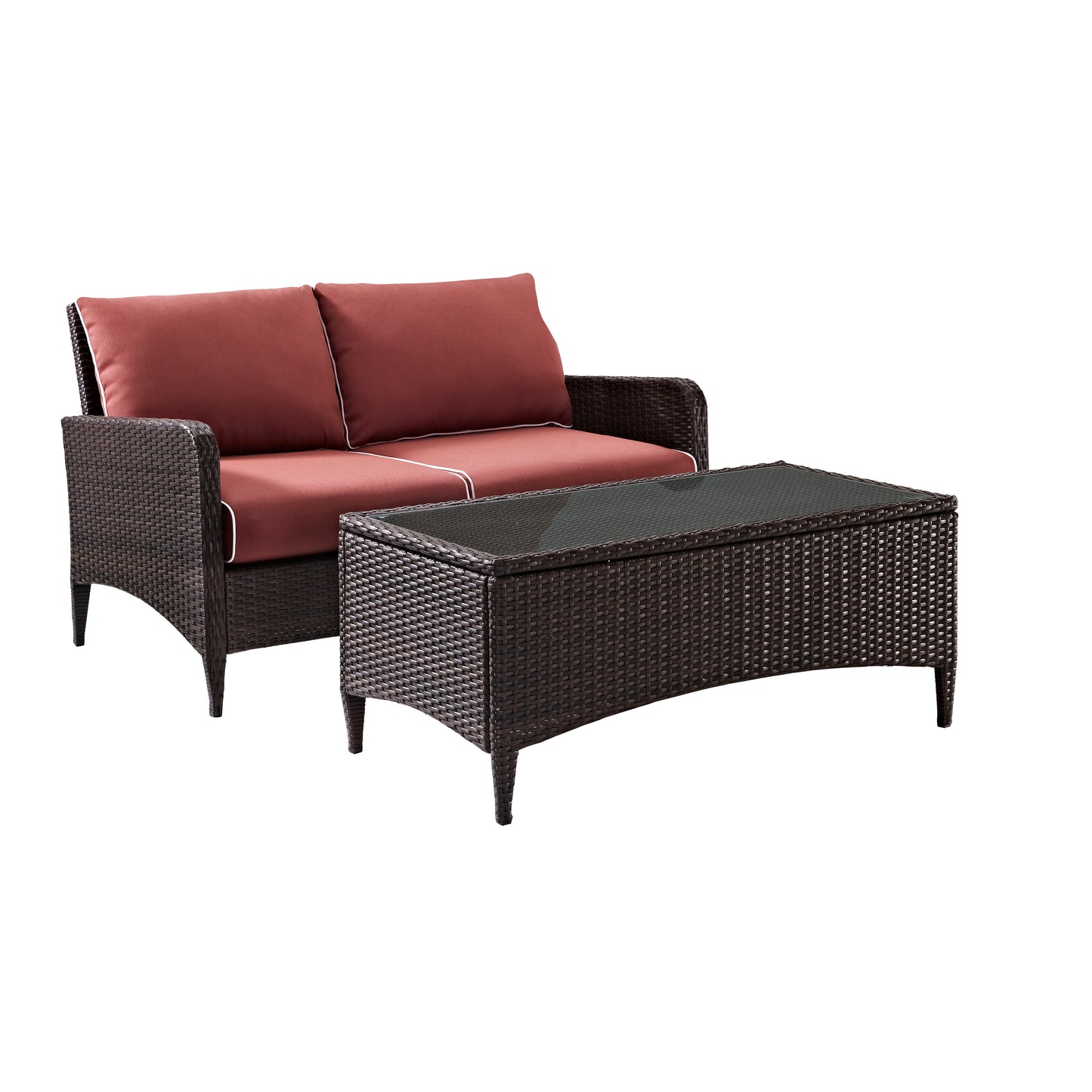 Kiawah 2Pc Outdoor Wicker Conversation Set Sangria/Brown - Loveseat & Coffee Table