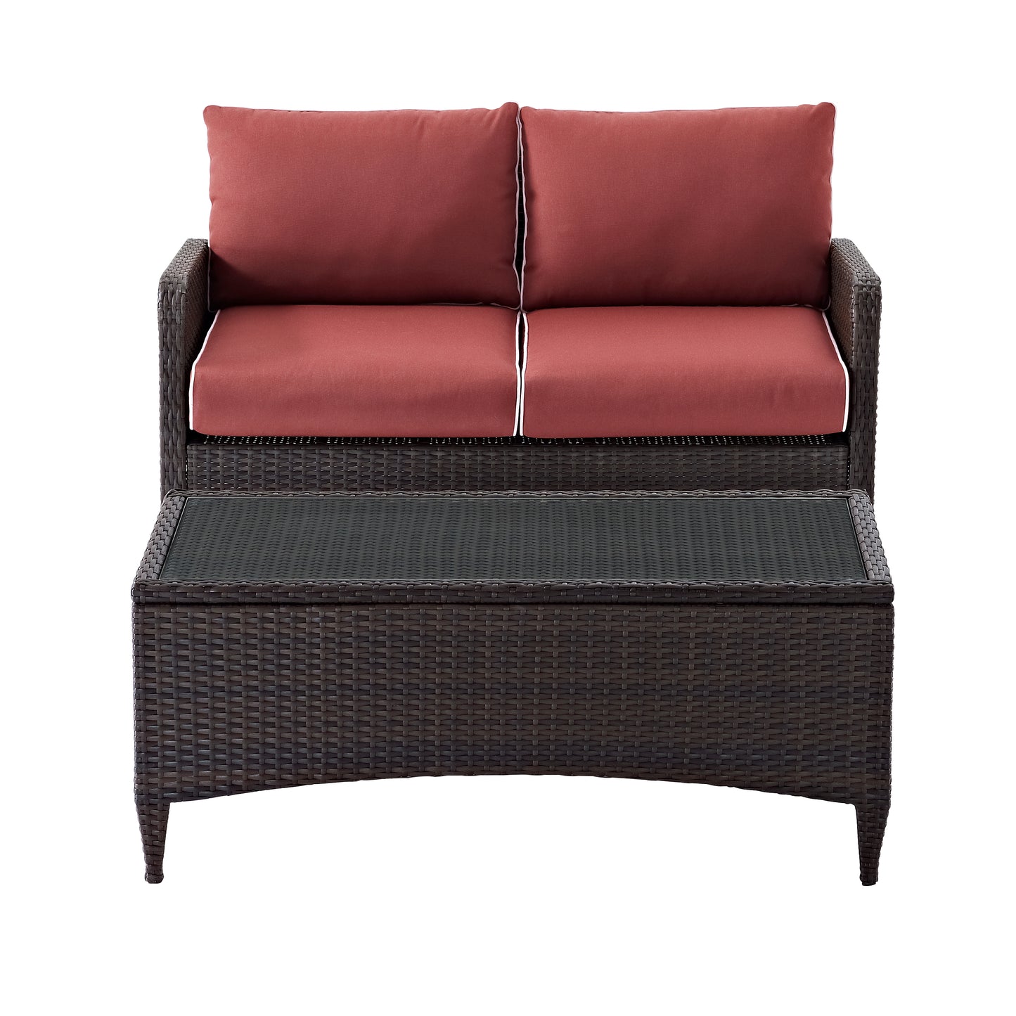 Kiawah 2Pc Outdoor Wicker Conversation Set Sangria/Brown - Loveseat & Coffee Table