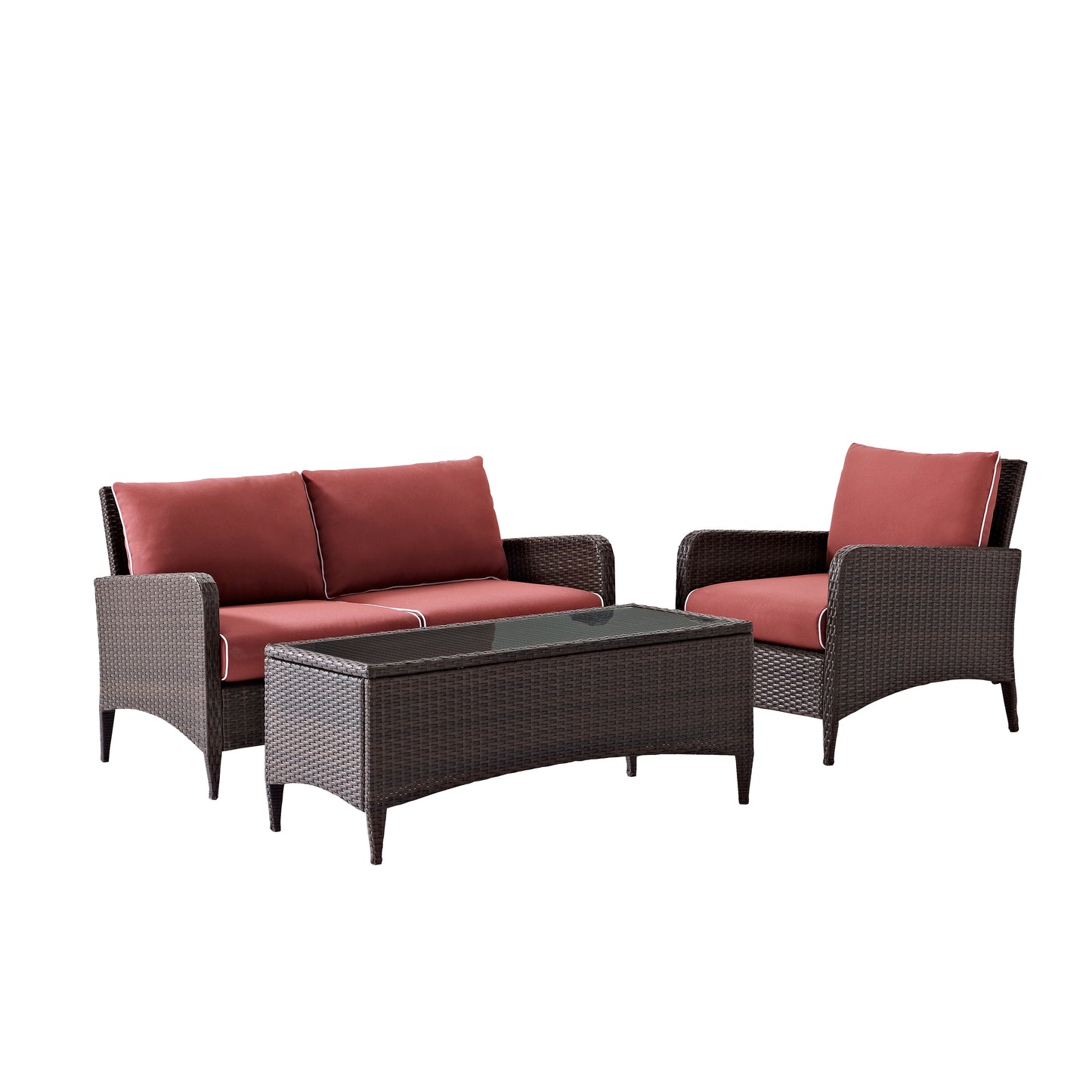 Kiawah 3Pc Outdoor Wicker Conversation Set Sangria/Brown - Loveseat, Arm Chair & Coffee Table