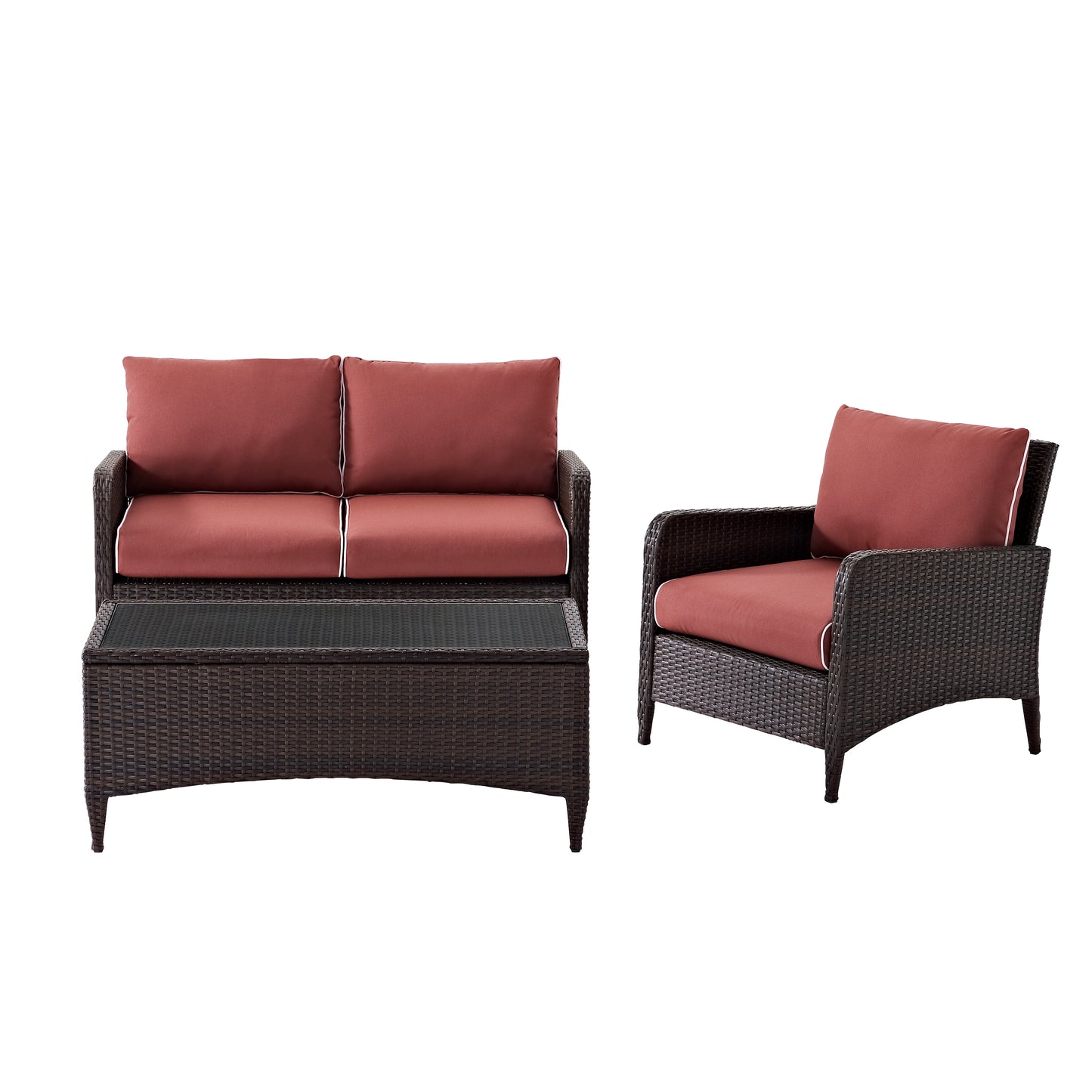 Kiawah 3Pc Outdoor Wicker Conversation Set Sangria/Brown - Loveseat, Arm Chair & Coffee Table