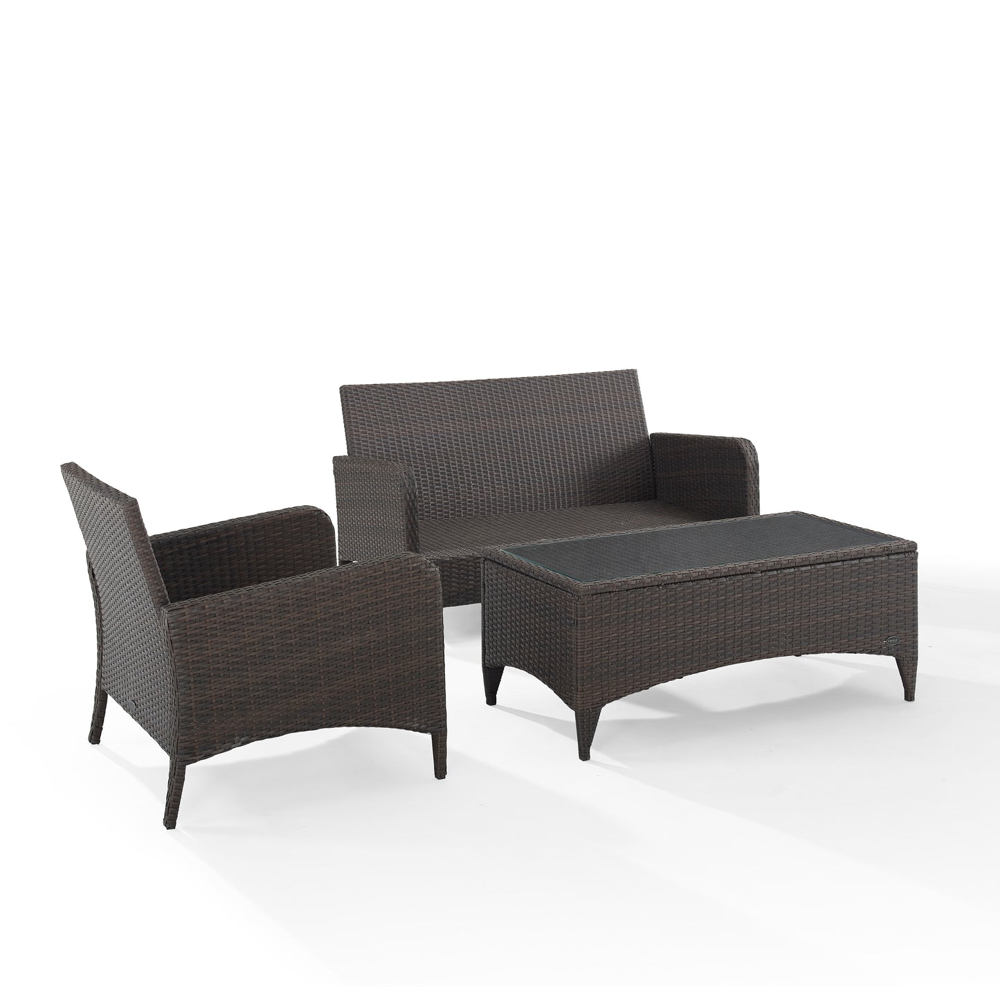 Kiawah 3Pc Outdoor Wicker Conversation Set Sangria/Brown - Loveseat, Arm Chair & Coffee Table