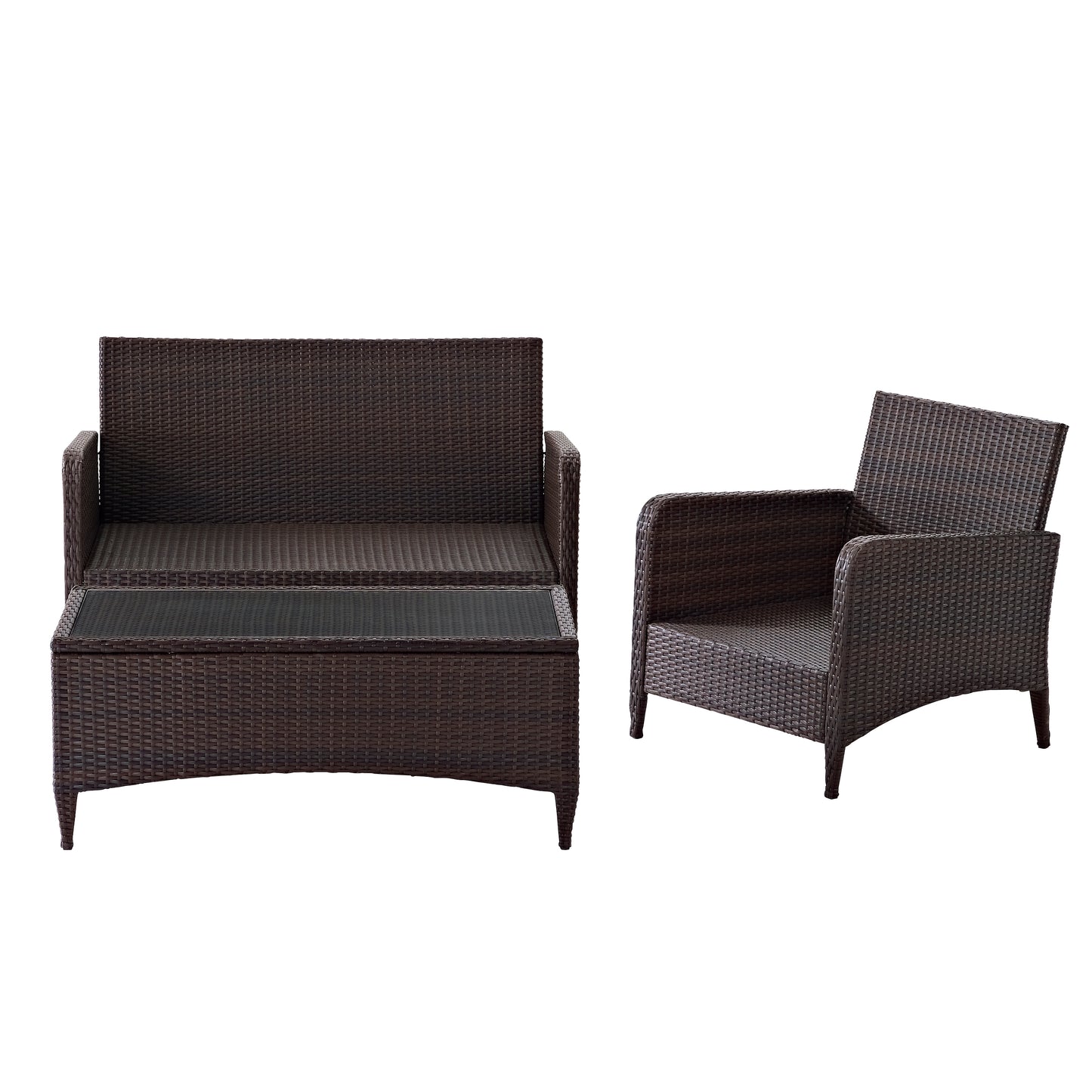 Kiawah 3Pc Outdoor Wicker Conversation Set Sangria/Brown - Loveseat, Arm Chair & Coffee Table