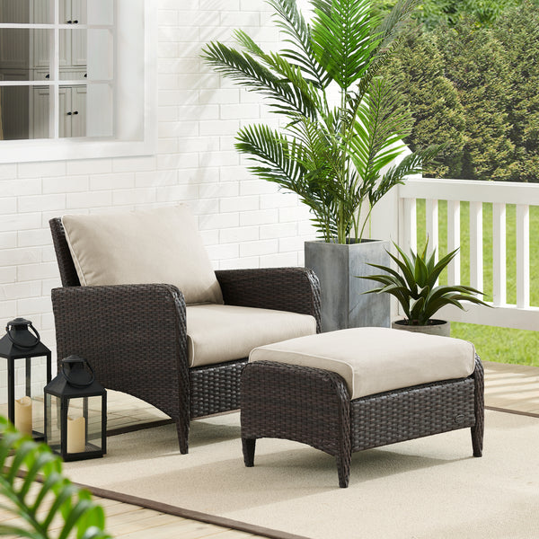 Kiawah 2Pc Outdoor Wicker Chair Set Sand/Brown - Armchair & Ottoman