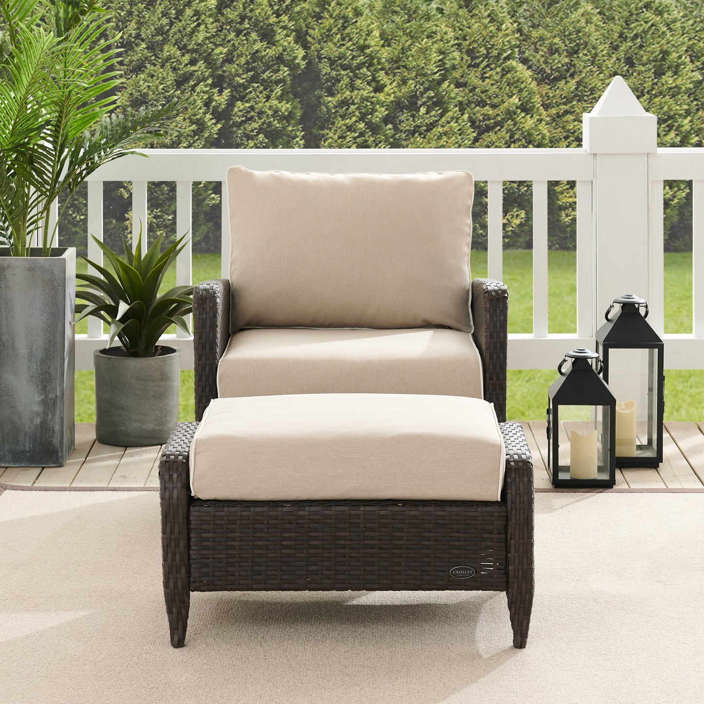 Kiawah 2Pc Outdoor Wicker Chair Set Sand/Brown - Armchair & Ottoman