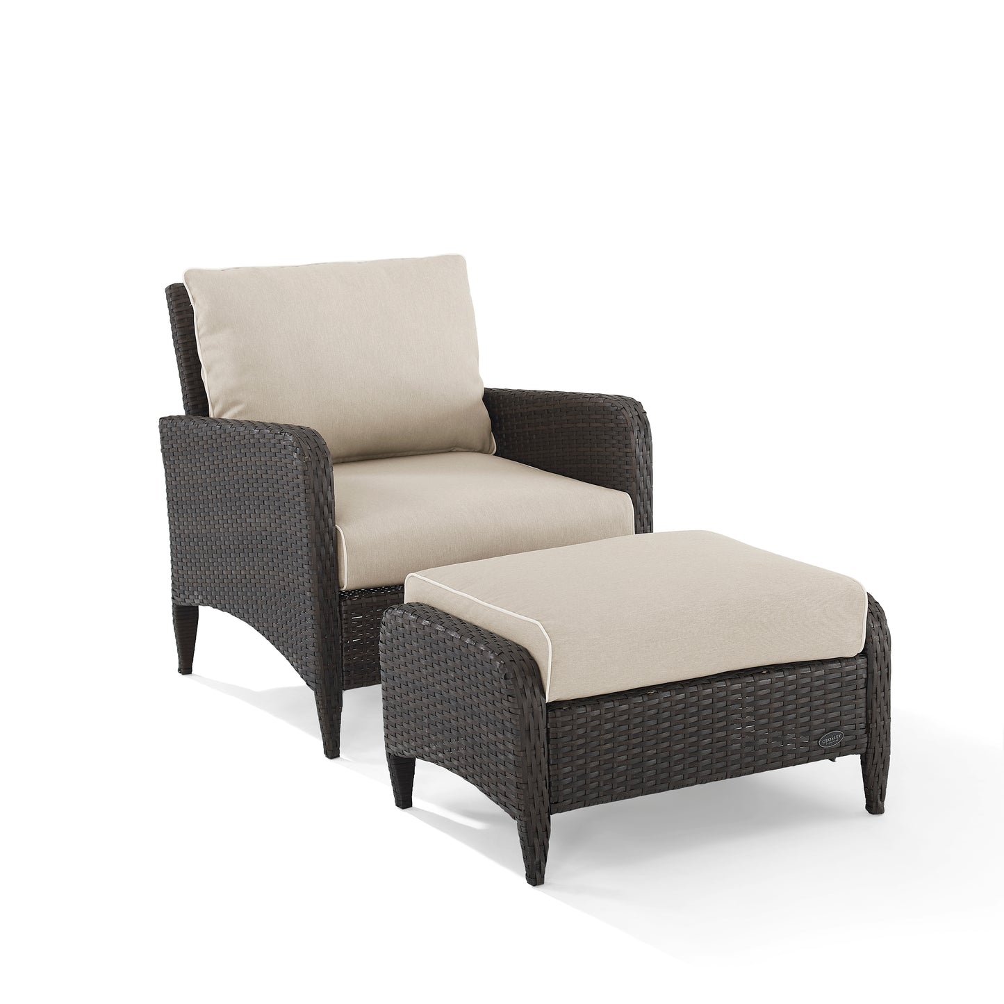 Kiawah 2Pc Outdoor Wicker Chair Set Sand/Brown - Armchair & Ottoman