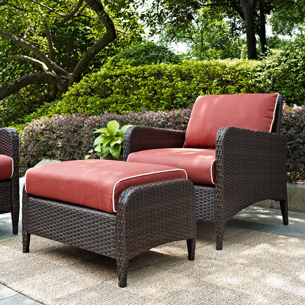 Kiawah 2Pc Outdoor Wicker Chair Set Sangria/Brown - Armchair & Ottoman