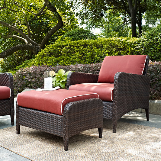 Kiawah 2Pc Outdoor Wicker Chair Set Sangria/Brown - Armchair & Ottoman