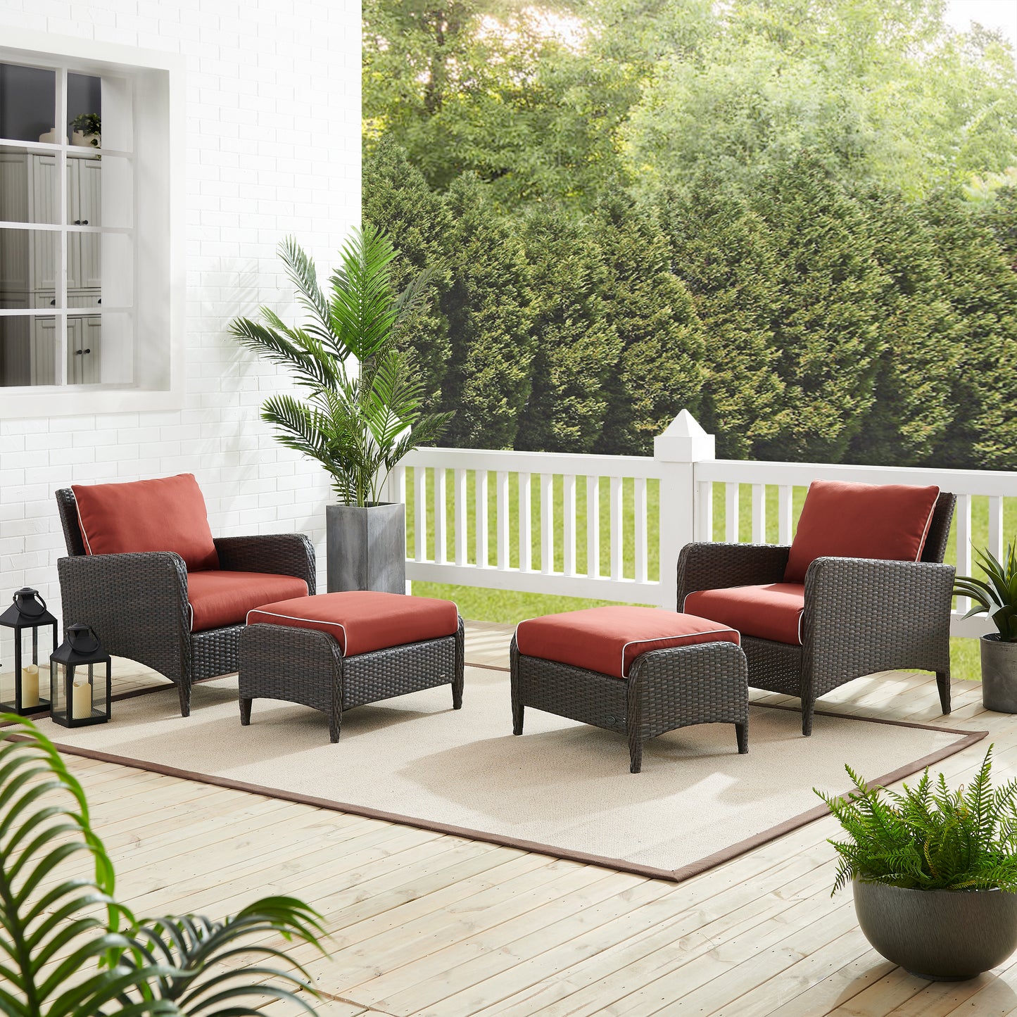 Kiawah 4Pc Outdoor Wicker Chair Set Sangria/Brown - 2 Armchairs & 2 Ottomans