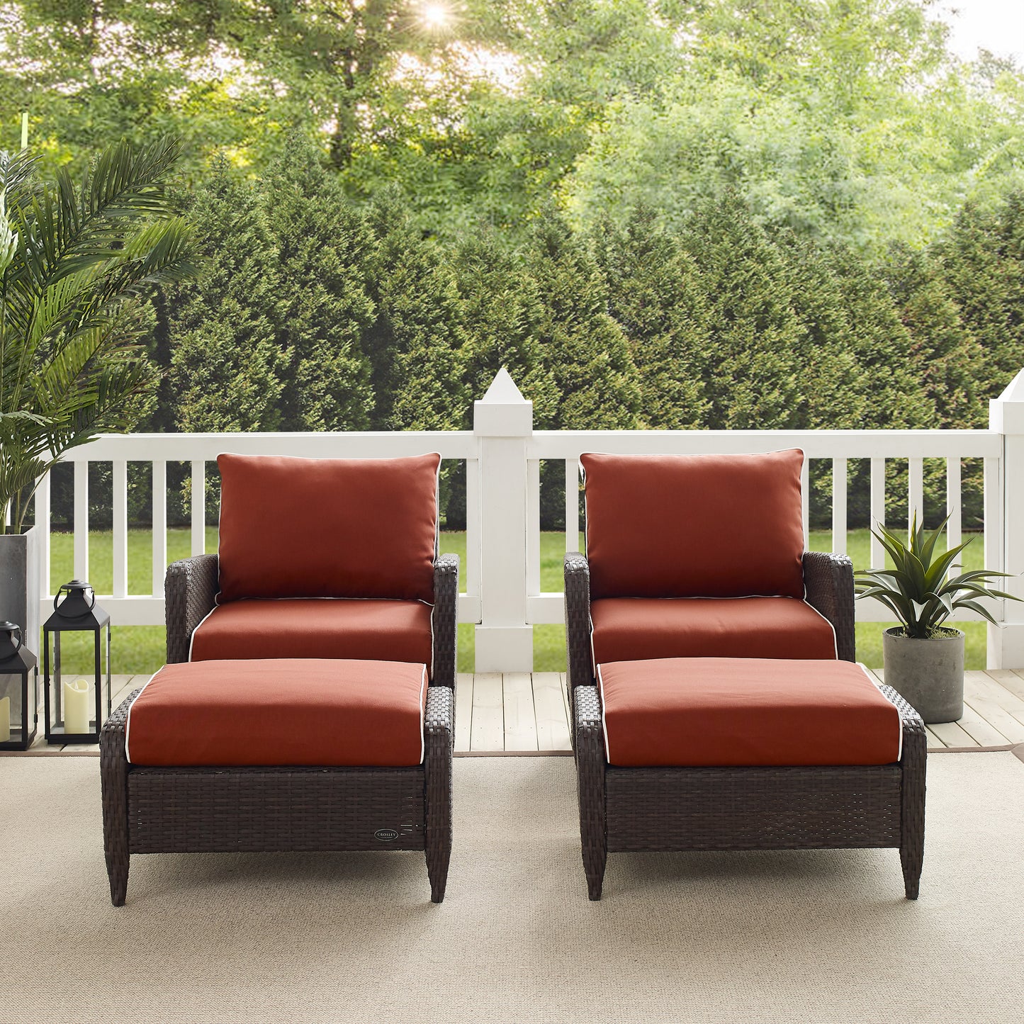 Kiawah 4Pc Outdoor Wicker Chair Set Sangria/Brown - 2 Armchairs & 2 Ottomans