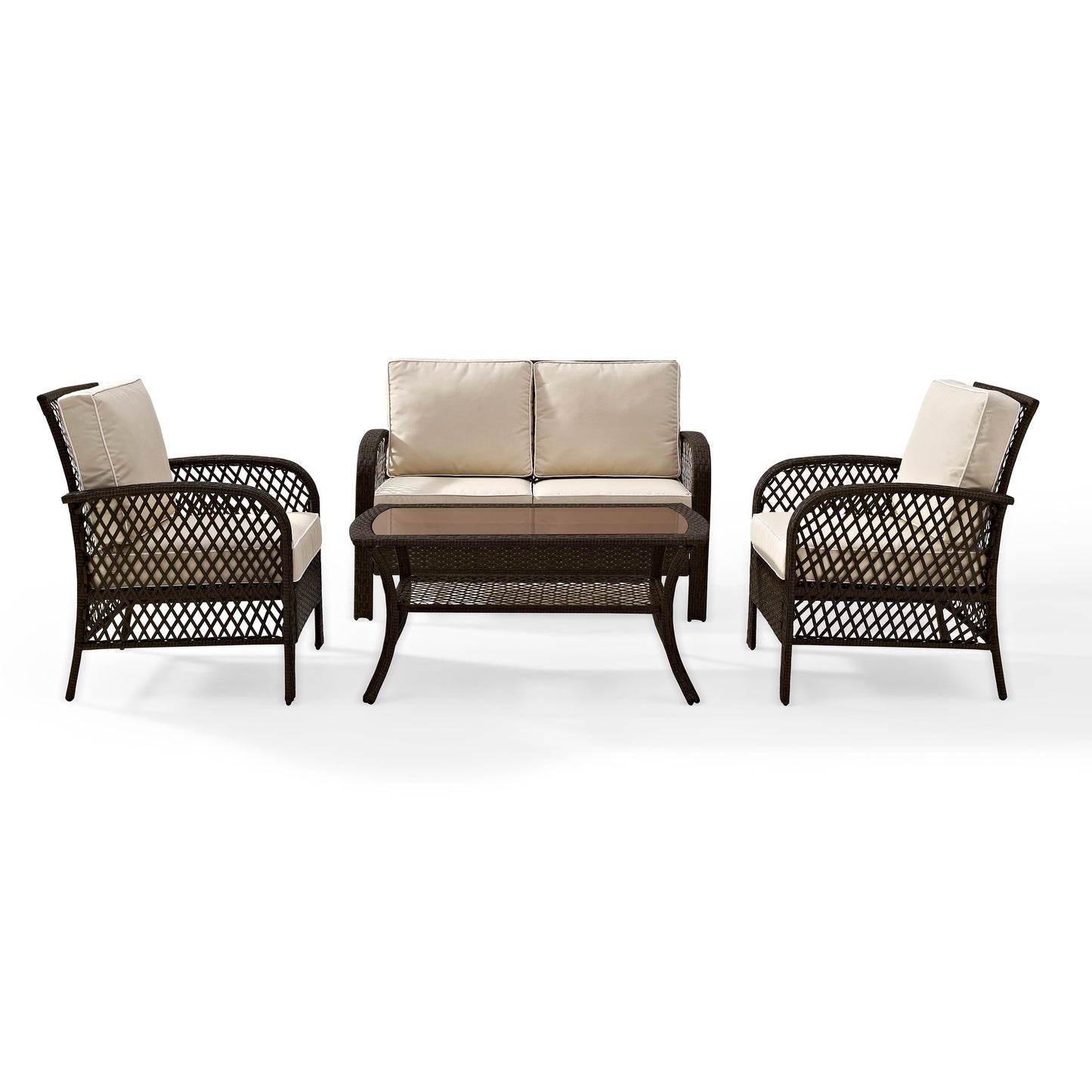 Tribeca 4Pc Outdoor Wicker Conversation Set Sand/Brown - Loveseat, Coffee Table, & 2 Arm Chairs