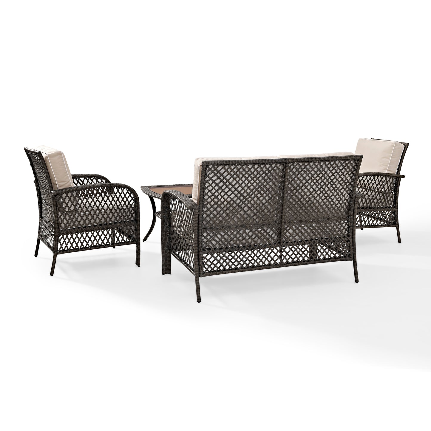 Tribeca 4Pc Outdoor Wicker Conversation Set Sand/Brown - Loveseat, Coffee Table, & 2 Arm Chairs