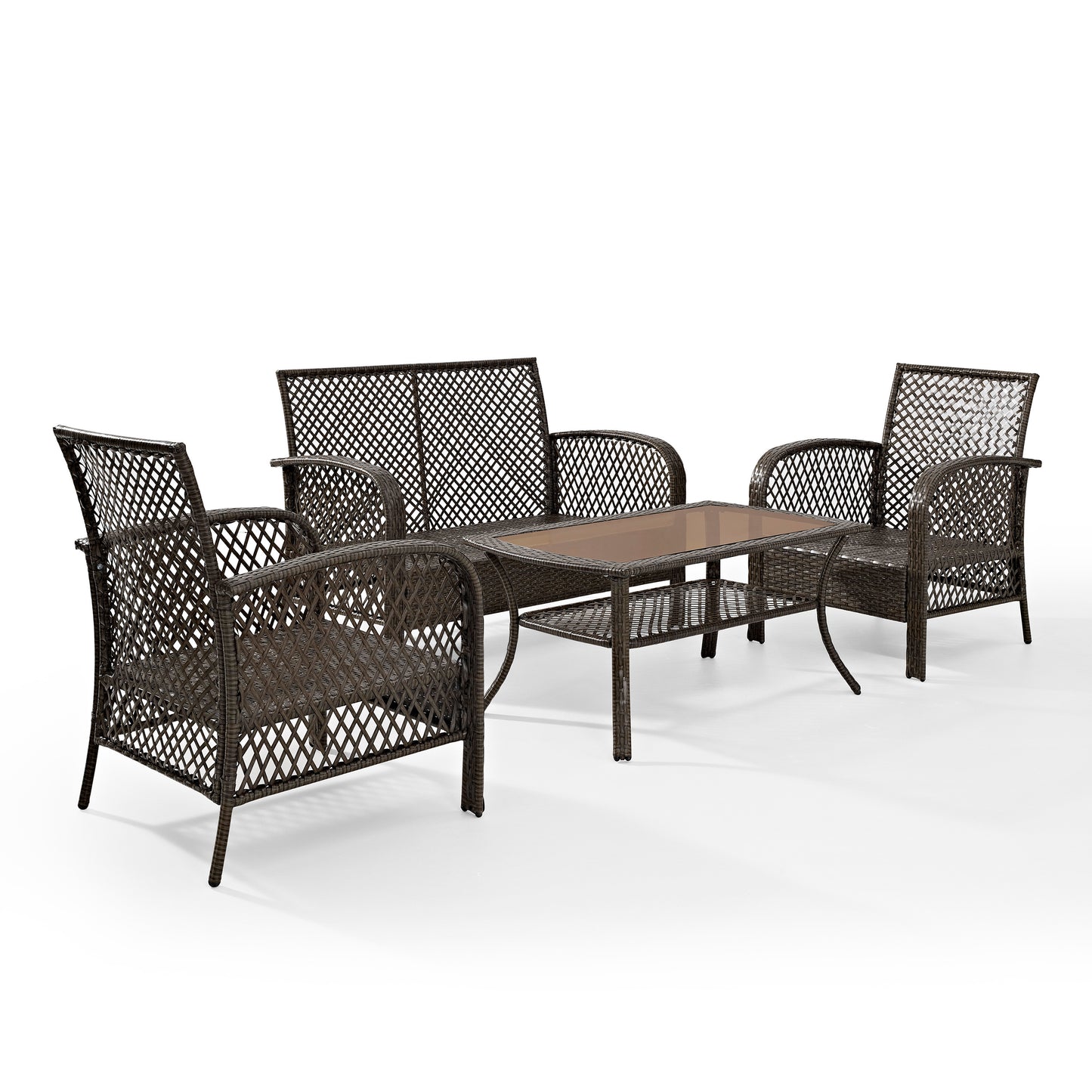 Tribeca 4Pc Outdoor Wicker Conversation Set Sand/Brown - Loveseat, Coffee Table, & 2 Arm Chairs