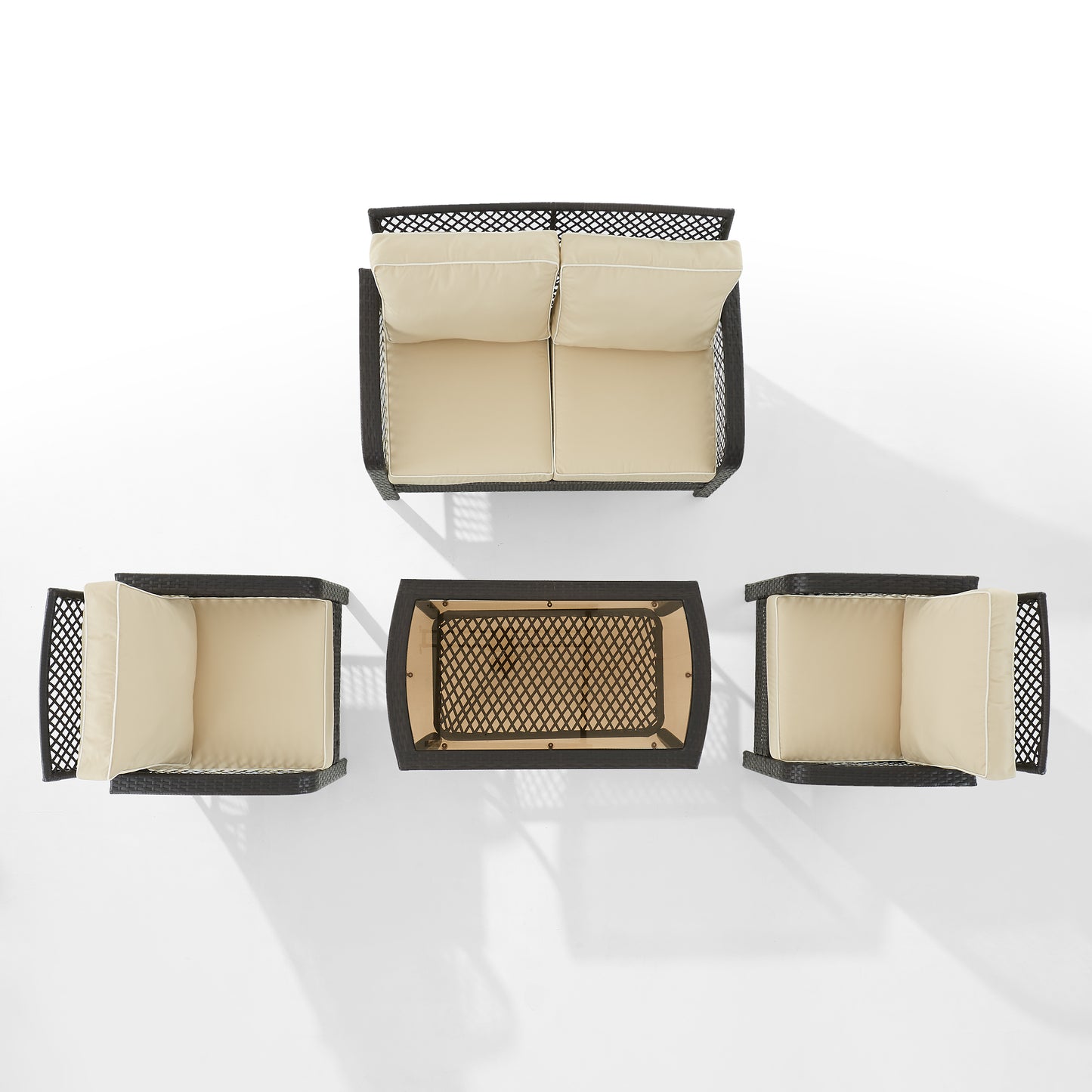 Tribeca 4Pc Outdoor Wicker Conversation Set Sand/Brown - Loveseat, Coffee Table, & 2 Arm Chairs