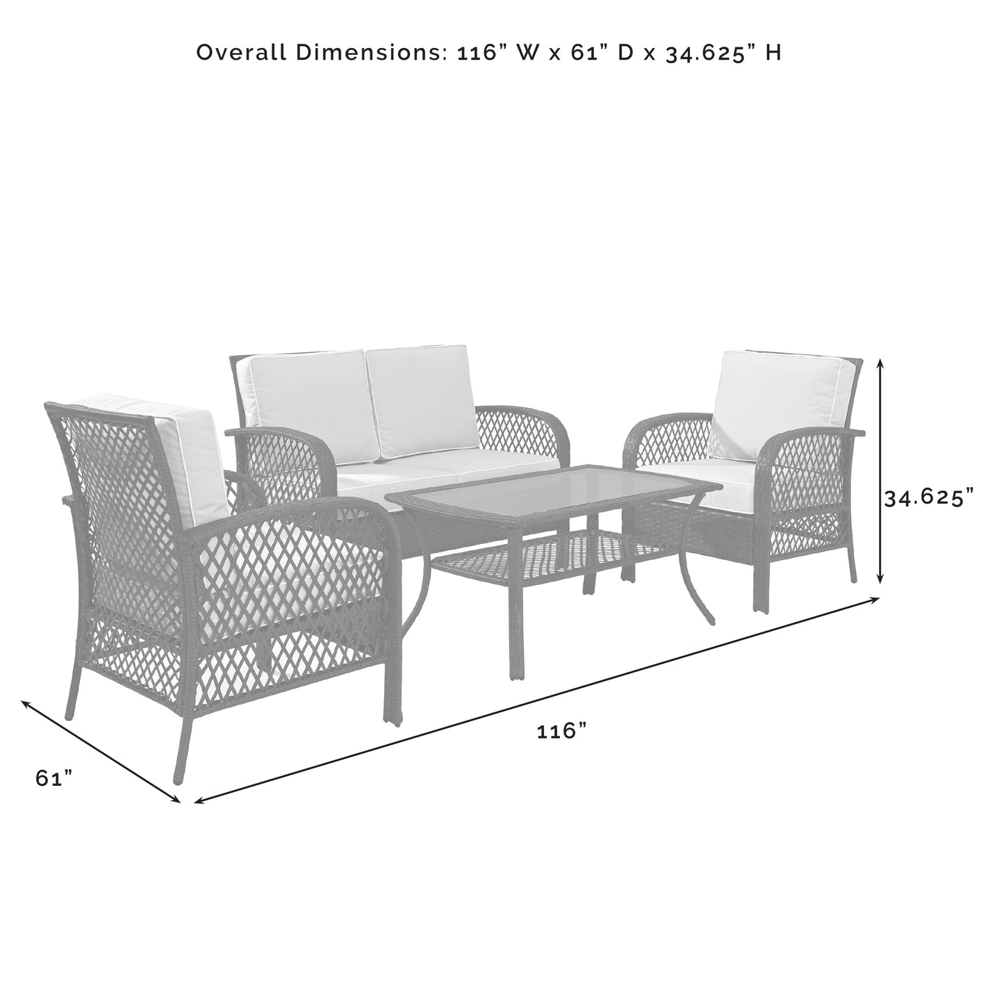 Tribeca 4Pc Outdoor Wicker Conversation Set Sand/Brown - Loveseat, Coffee Table, & 2 Arm Chairs