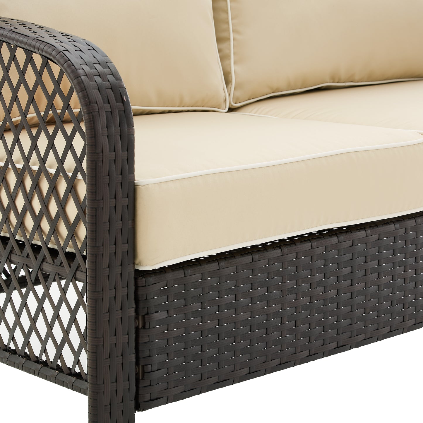 Tribeca 4Pc Outdoor Wicker Conversation Set Sand/Brown - Loveseat, Coffee Table, & 2 Arm Chairs