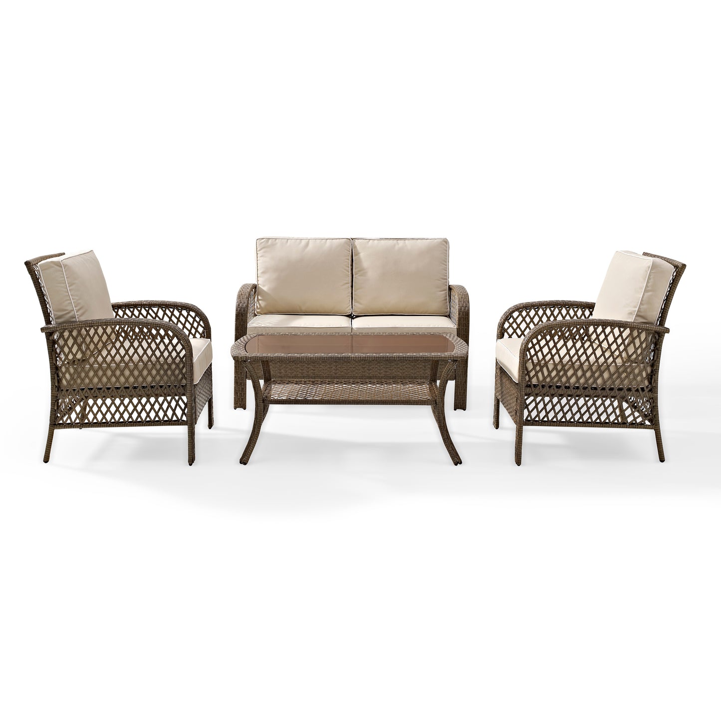 Tribeca 4Pc Outdoor Wicker Conversation Set Sand/Driftwood - Loveseat, Coffee Table, &  2 Arm Chairs