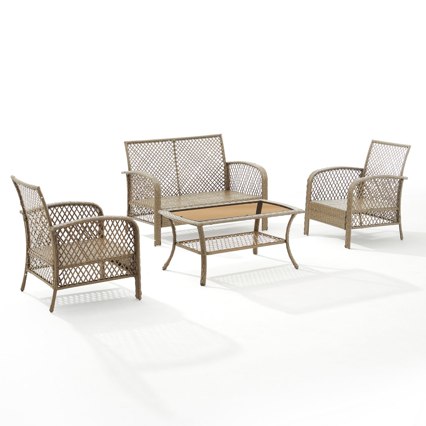 Tribeca 4Pc Outdoor Wicker Conversation Set Sand/Driftwood - Loveseat, Coffee Table, &  2 Arm Chairs