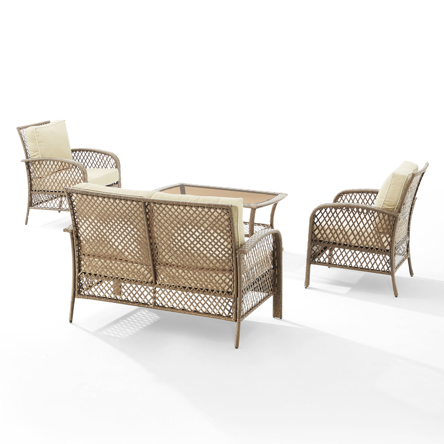 Tribeca 4Pc Outdoor Wicker Conversation Set Sand/Driftwood - Loveseat, Coffee Table, &  2 Arm Chairs