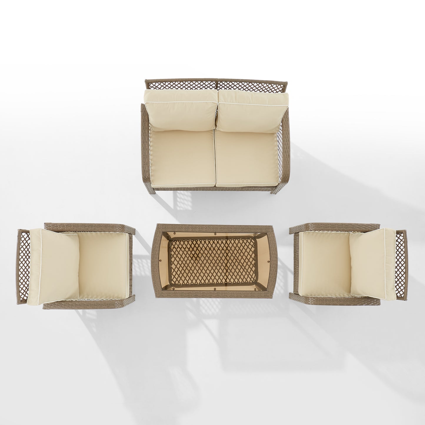 Tribeca 4Pc Outdoor Wicker Conversation Set Sand/Driftwood - Loveseat, Coffee Table, &  2 Arm Chairs