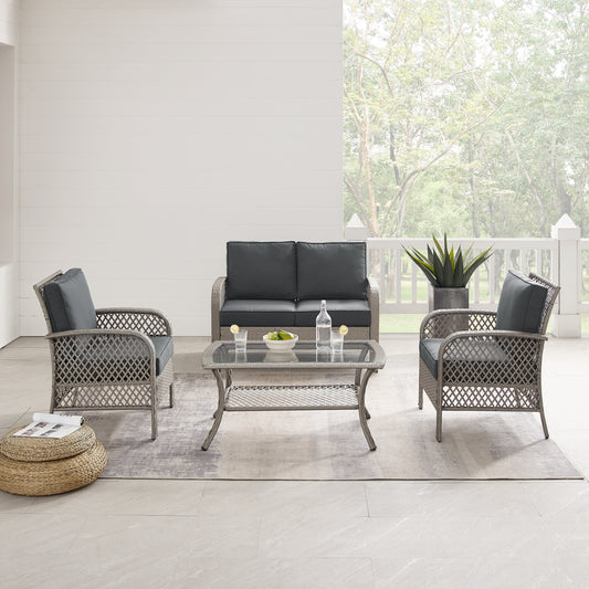 Tribeca 4Pc Outdoor Wicker Conversation Set Charcoal/Gray - Loveseat, Coffee Table, & 2 Armchairs