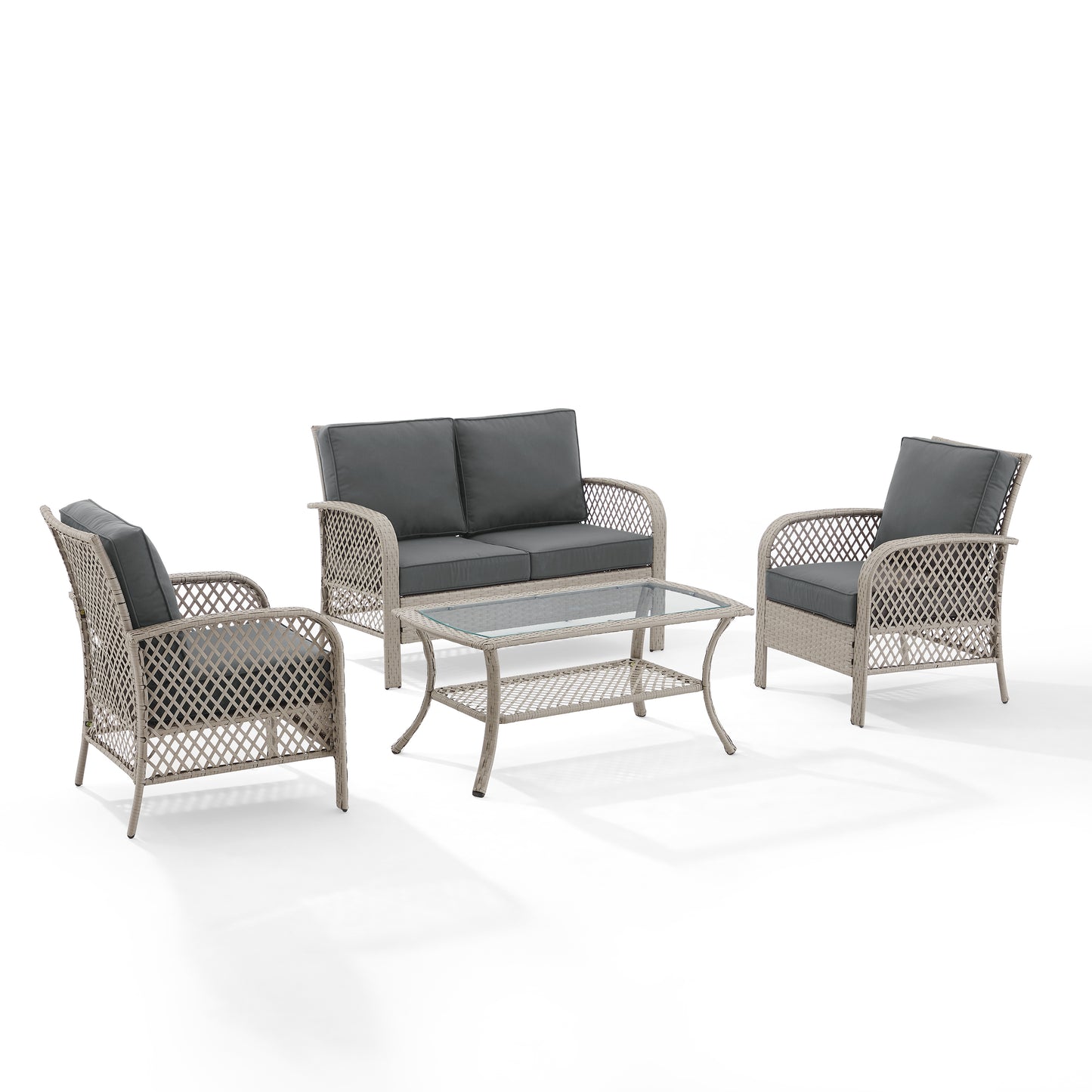 Tribeca 4Pc Outdoor Wicker Conversation Set Charcoal/Gray - Loveseat, Coffee Table, & 2 Armchairs