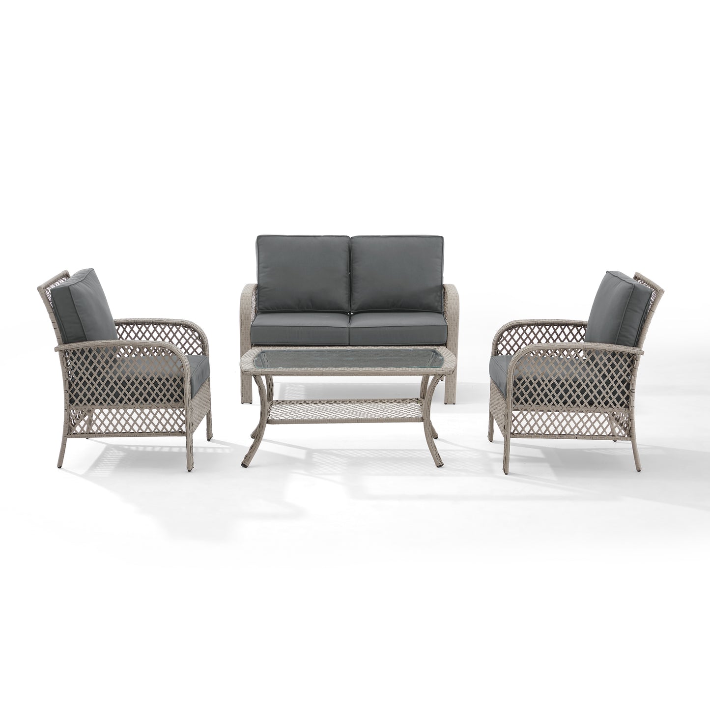 Tribeca 4Pc Outdoor Wicker Conversation Set Charcoal/Gray - Loveseat, Coffee Table, & 2 Armchairs