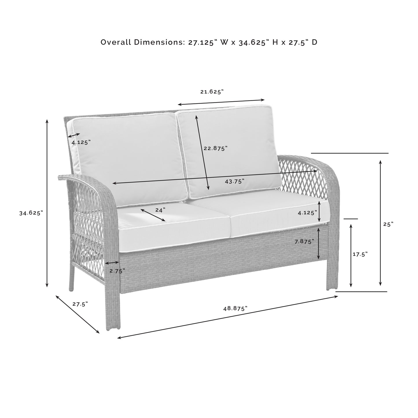 Tribeca 4Pc Outdoor Wicker Conversation Set Charcoal/Gray - Loveseat, Coffee Table, & 2 Armchairs