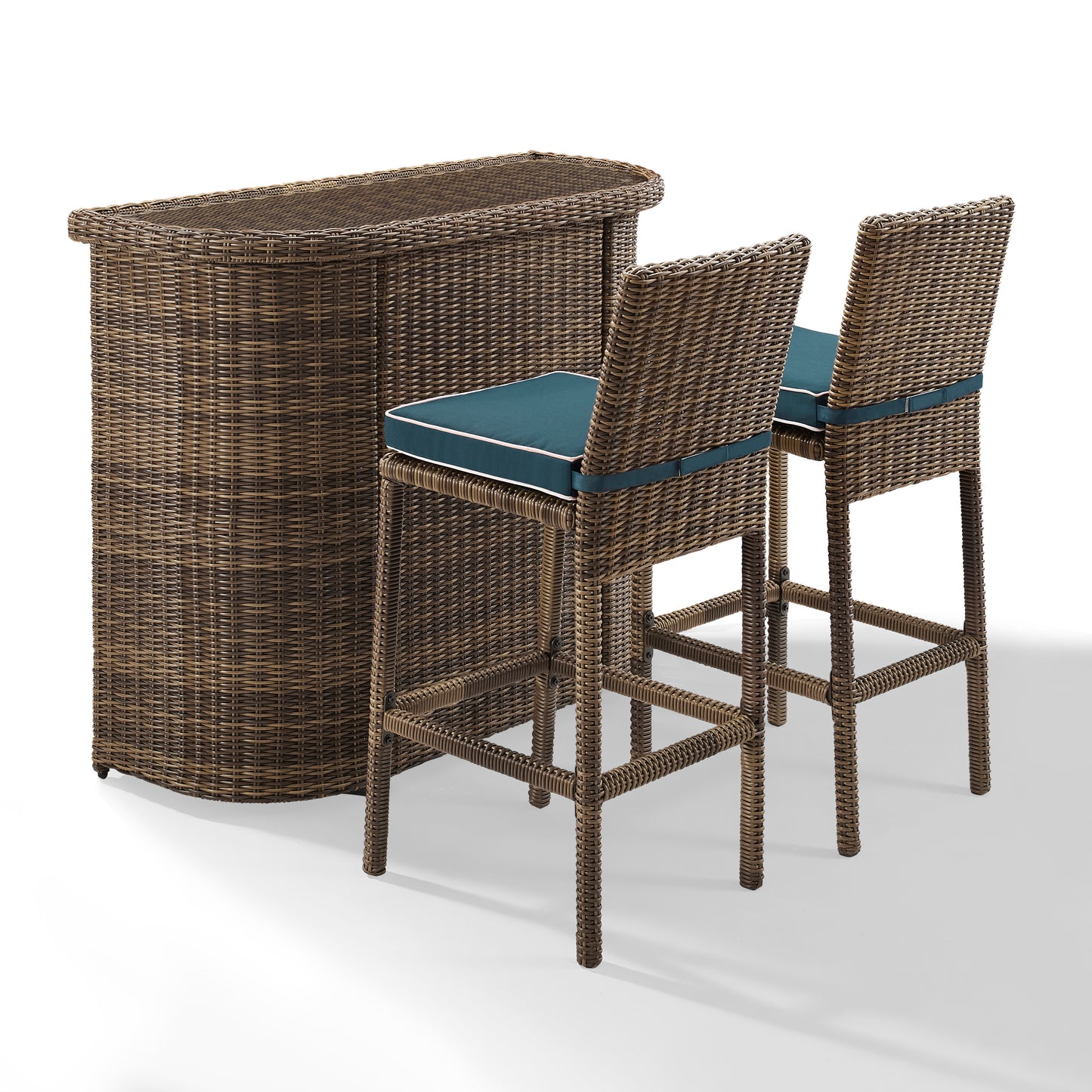 Bradenton 3Pc Outdoor Wicker Bar Set Navy/Weathered Brown - Bar & 2 Stools