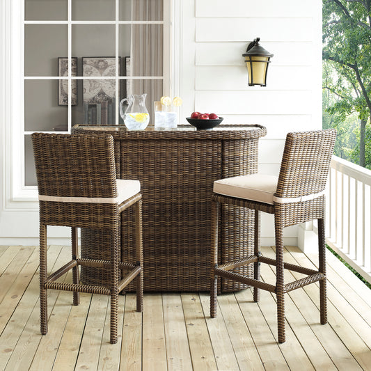 Bradenton 3Pc Outdoor Wicker Bar Set Sand/Weathered Brown - Bar & 2 Stools