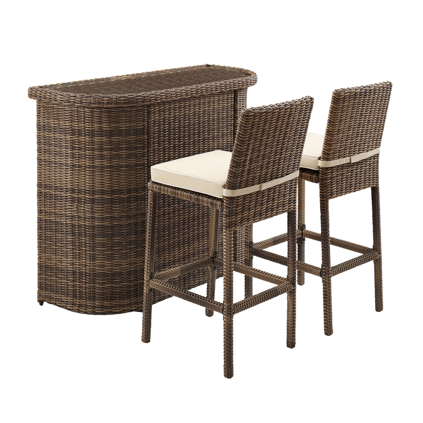 Bradenton 3Pc Outdoor Wicker Bar Set Sand/Weathered Brown - Bar & 2 Stools