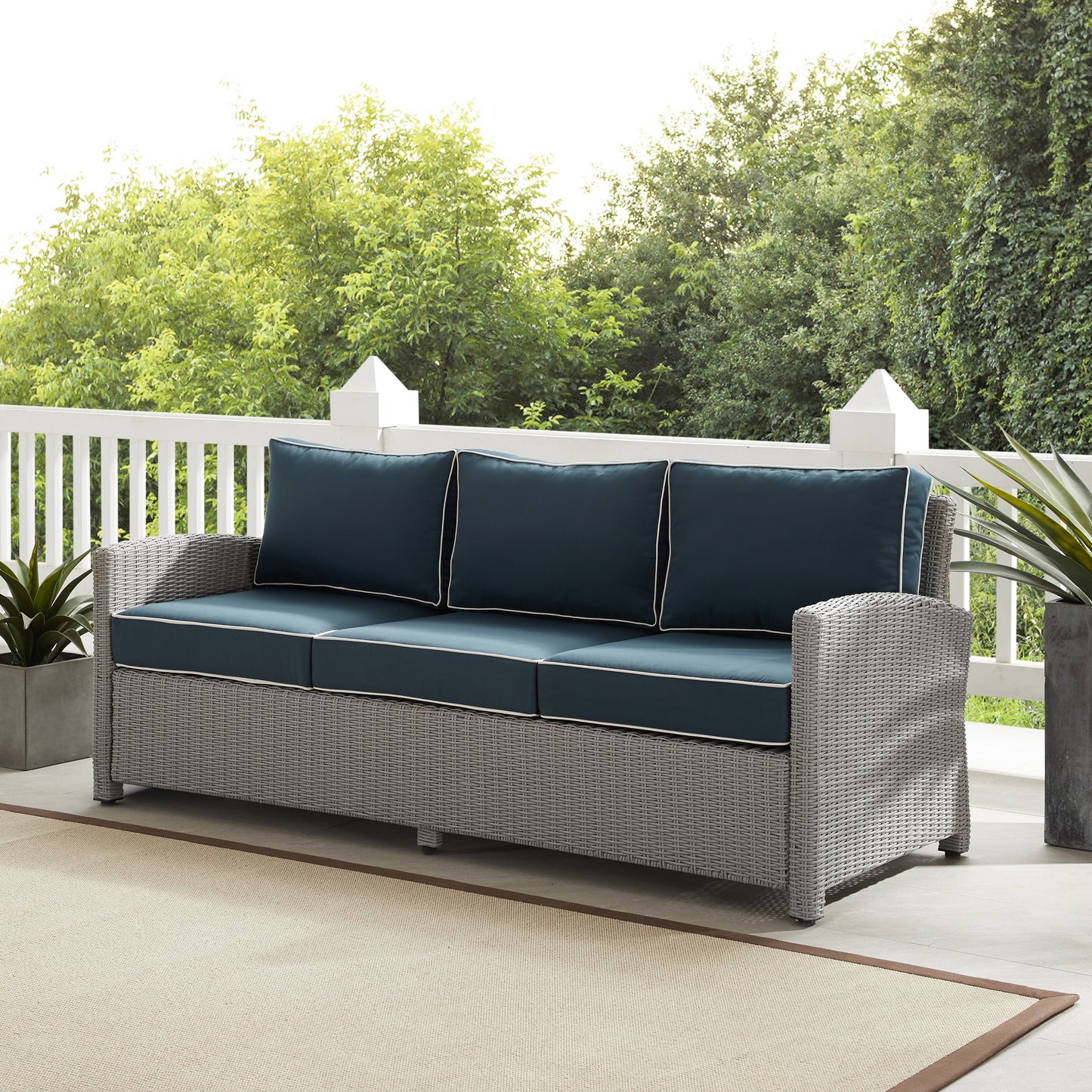 Bradenton Outdoor Wicker Sofa Navy/Gray