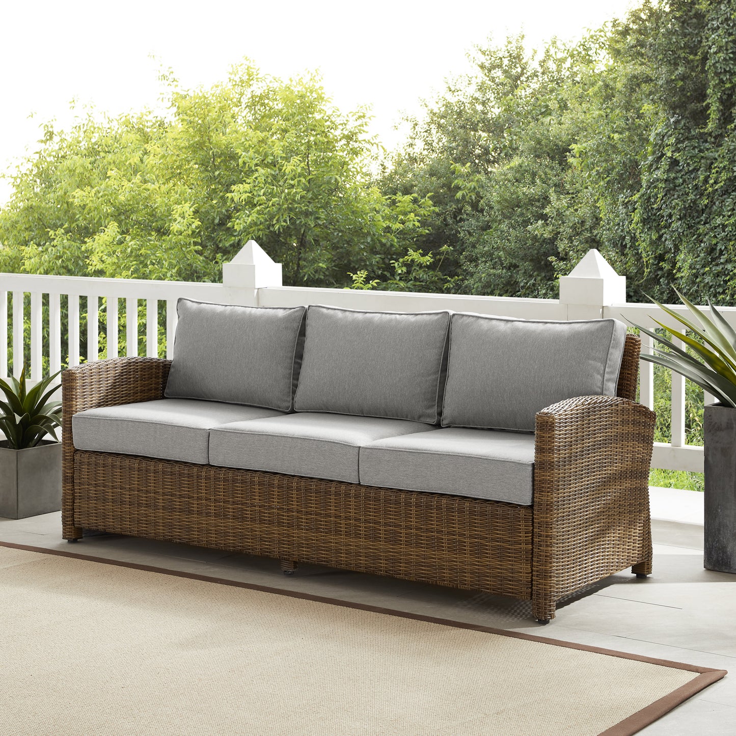 Bradenton Outdoor Wicker Sofa Weathered Brown /Gray