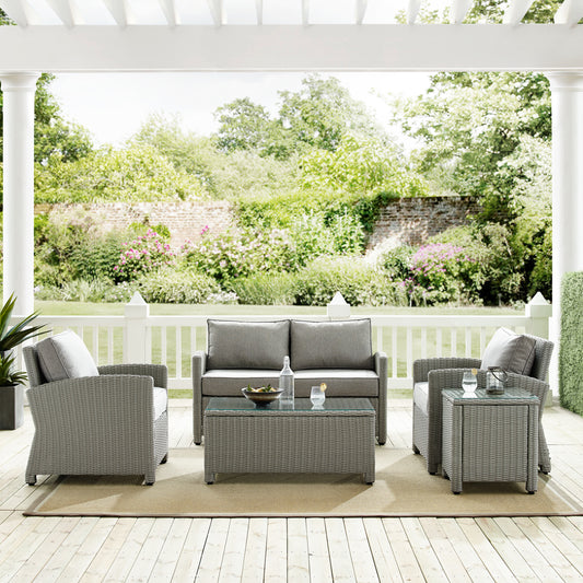 Bradenton 5Pc Outdoor Wicker Conversation Set Gray/Gray - Loveseat, Side Table, Coffee Table, & 2 Armchairs