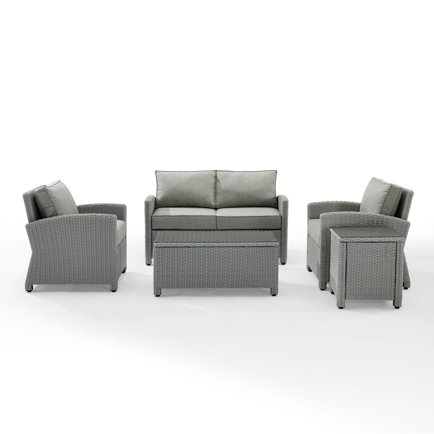 Bradenton 5Pc Outdoor Wicker Conversation Set Gray/Gray - Loveseat, Side Table, Coffee Table, & 2 Armchairs