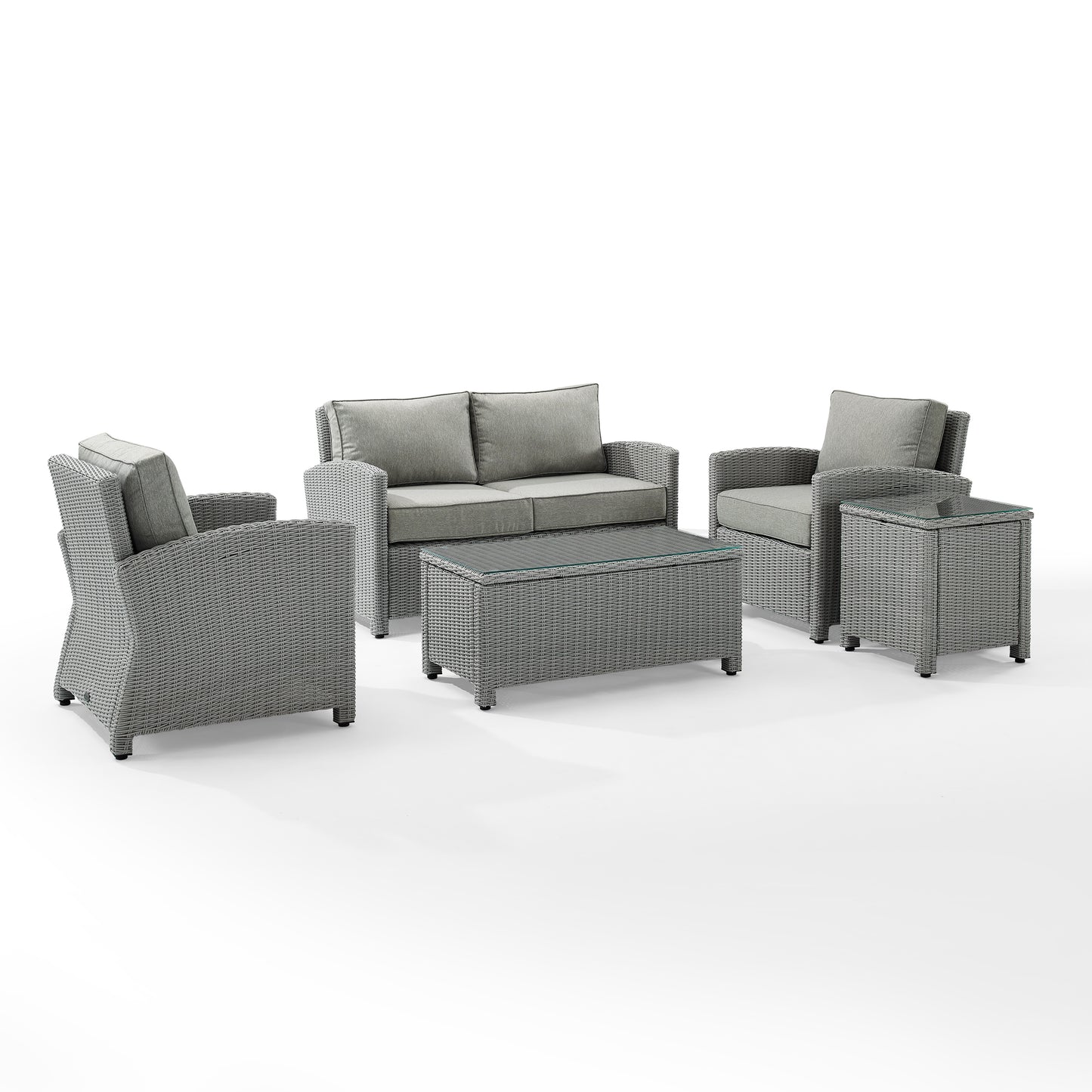 Bradenton 5Pc Outdoor Wicker Conversation Set Gray/Gray - Loveseat, Side Table, Coffee Table, & 2 Armchairs