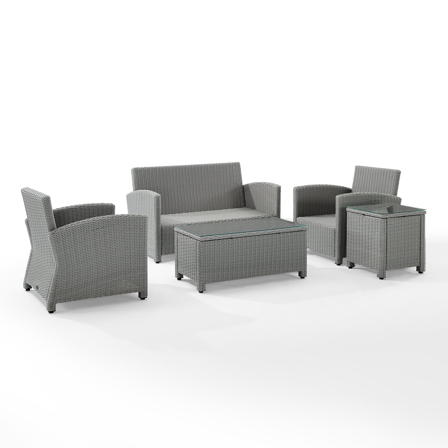 Bradenton 5Pc Outdoor Wicker Conversation Set Gray/Gray - Loveseat, Side Table, Coffee Table, & 2 Armchairs