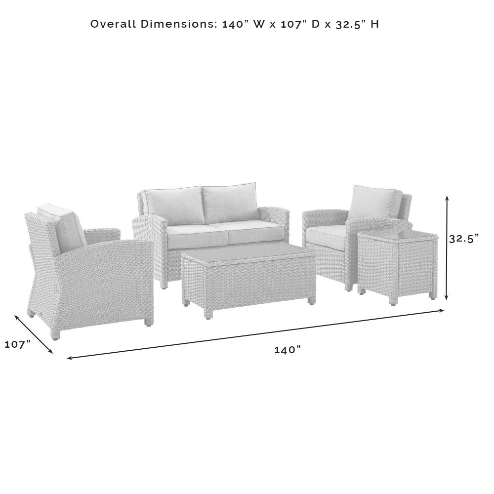 Bradenton 5Pc Outdoor Wicker Conversation Set Gray/Gray - Loveseat, Side Table, Coffee Table, & 2 Armchairs