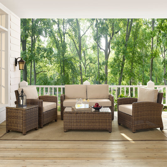 Bradenton 5Pc Outdoor Wicker Conversation Set Sand/Weathered Brown - Loveseat, Side Table, Coffee Table, & 2 Armchairs