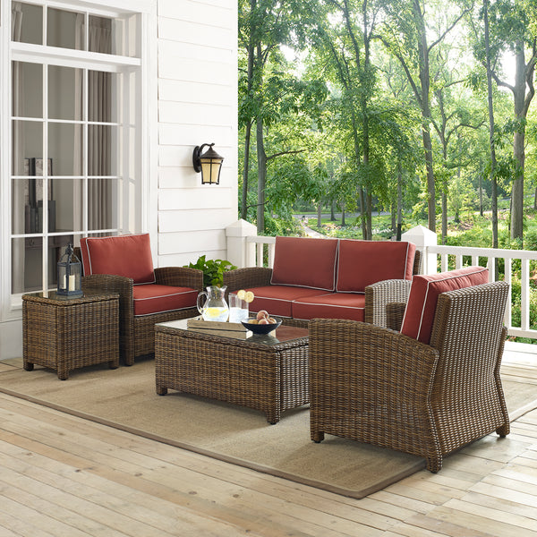 Bradenton 5Pc Outdoor Wicker Conversation Set Sangria/Weathered Brown - Loveseat, Side Table, Coffee Table, & 2 Armchairs