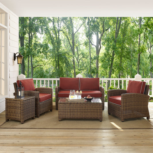 Bradenton 5Pc Outdoor Wicker Conversation Set Sangria/Weathered Brown - Loveseat, Side Table, Coffee Table, & 2 Armchairs