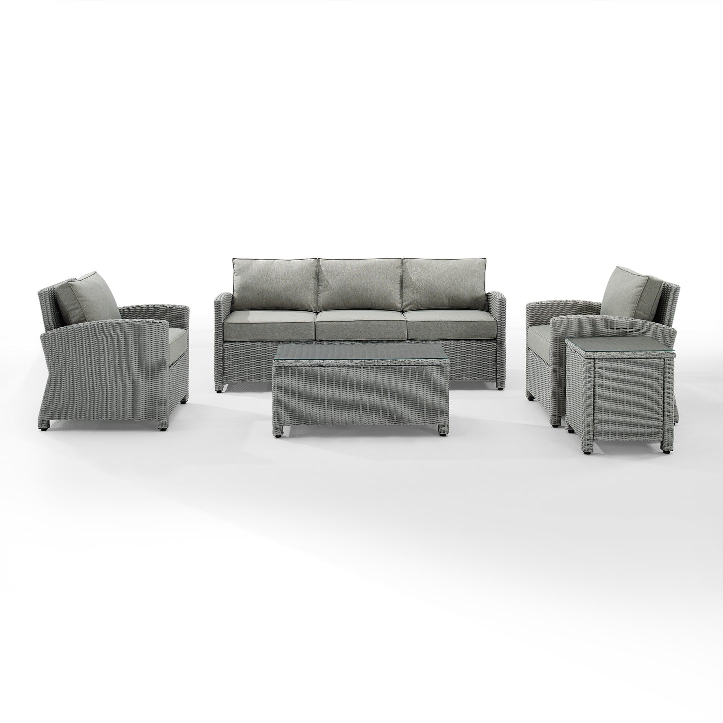 Bradenton 5Pc Outdoor Wicker Sofa Set Gray/Gray - Sofa, Side Table, Coffee Table, & 2 Armchairs