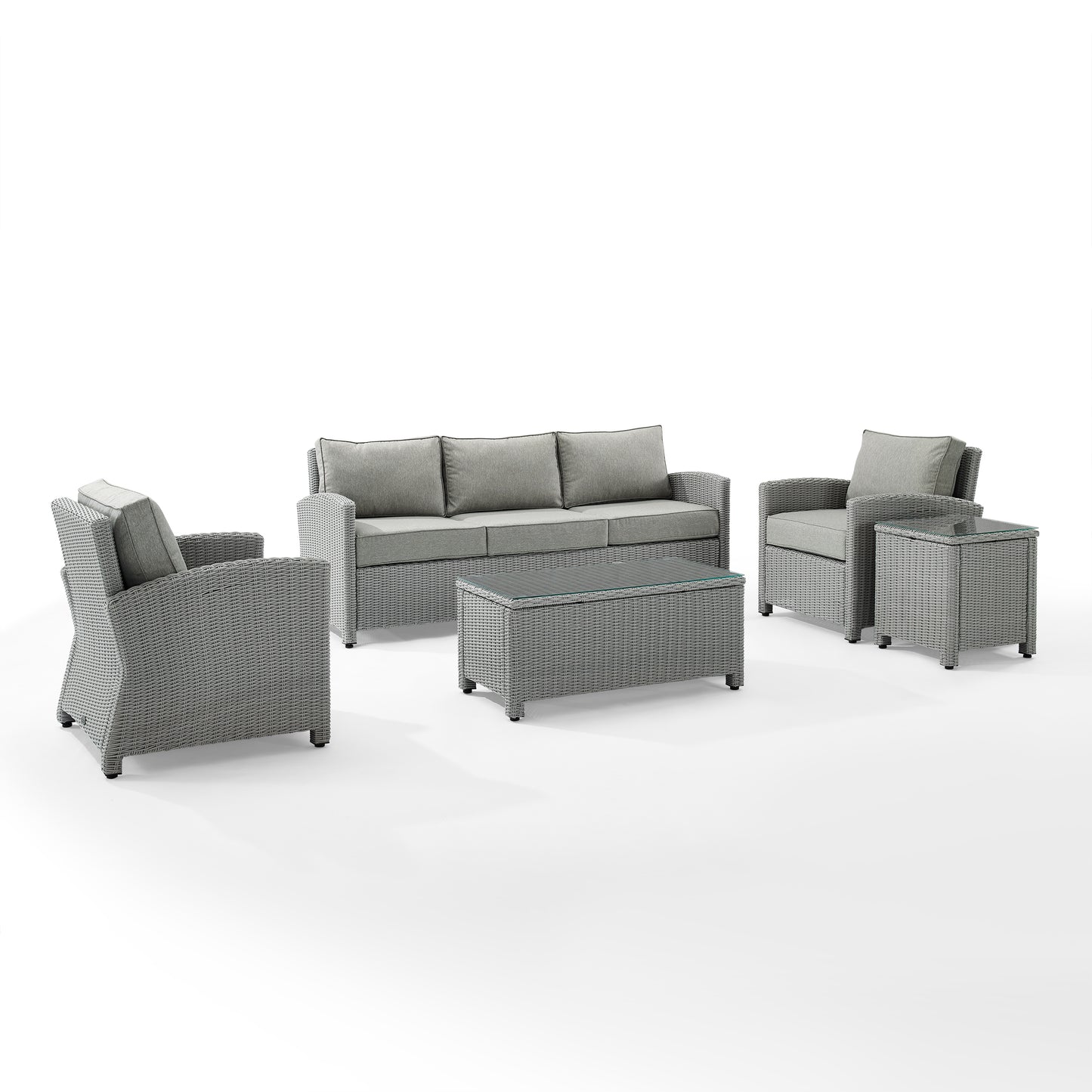 Bradenton 5Pc Outdoor Wicker Sofa Set Gray/Gray - Sofa, Side Table, Coffee Table, & 2 Armchairs