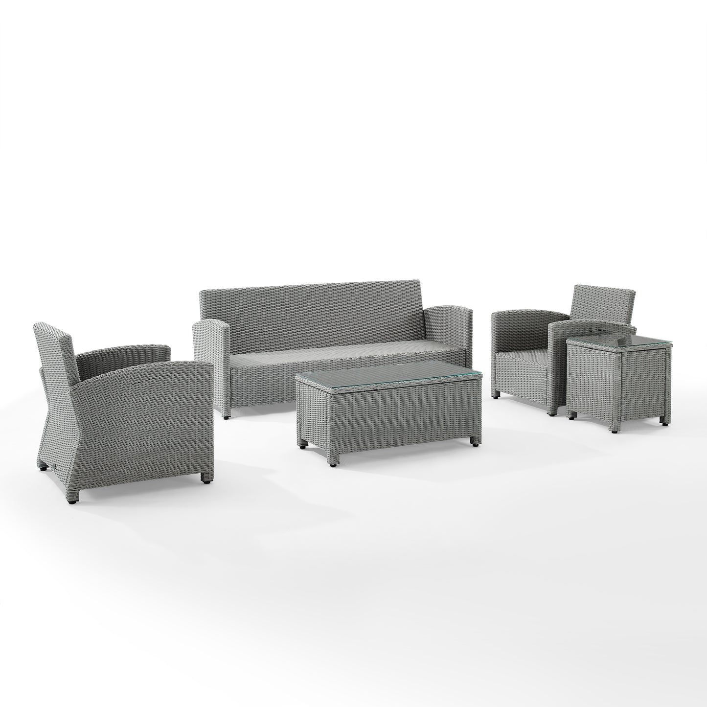 Bradenton 5Pc Outdoor Wicker Sofa Set Gray/Gray - Sofa, Side Table, Coffee Table, & 2 Armchairs