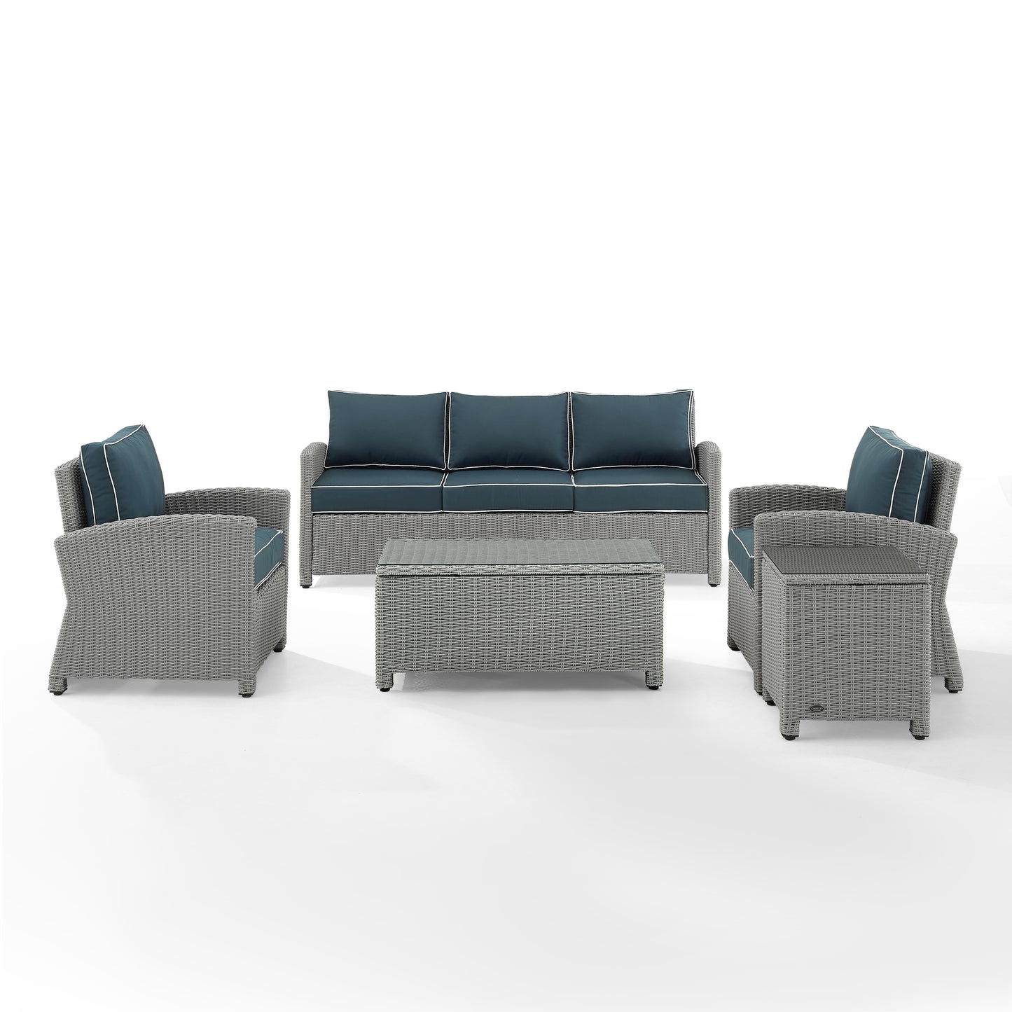 Bradenton 5Pc Outdoor Wicker Sofa Set Navy/Gray - Sofa, Side Table, Coffee Table, & 2 Armchairs