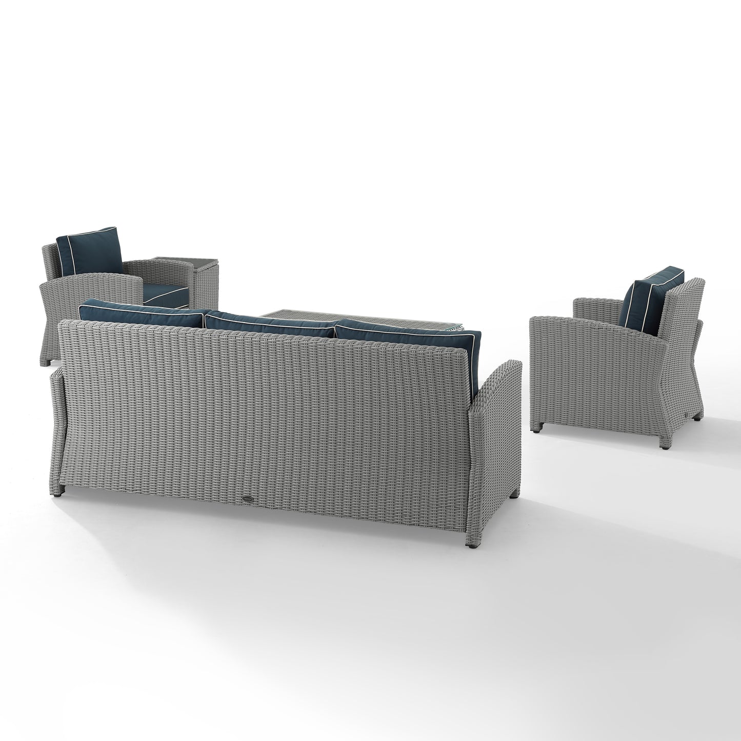 Bradenton 5Pc Outdoor Wicker Sofa Set Navy/Gray - Sofa, Side Table, Coffee Table, & 2 Armchairs