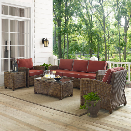 Bradenton 5Pc Outdoor Wicker Sofa Set Sangria/Weathered Brown - Sofa, Side Table, Coffee Table, & 2 Armchairs