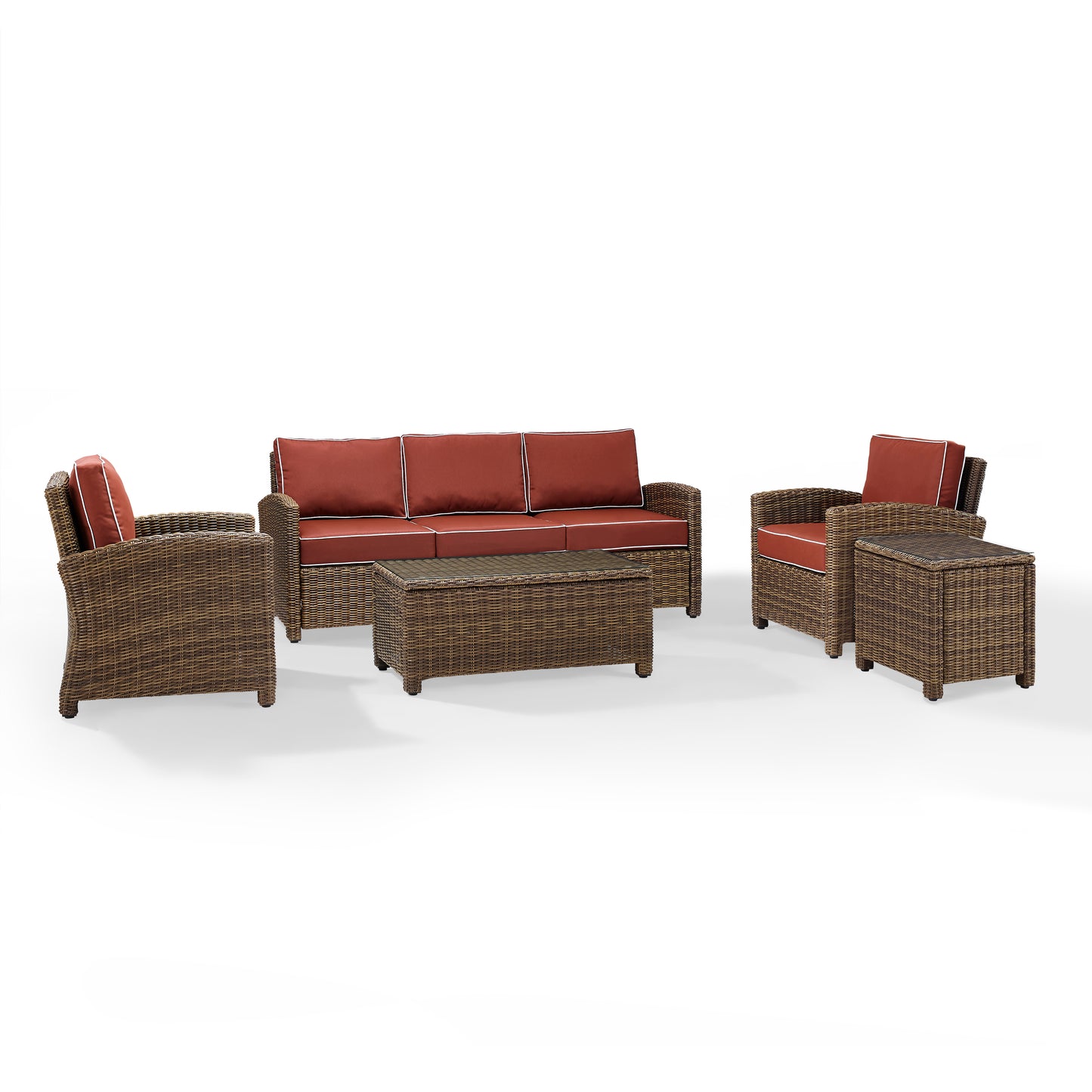 Bradenton 5Pc Outdoor Wicker Sofa Set Sangria/Weathered Brown - Sofa, Side Table, Coffee Table, & 2 Armchairs