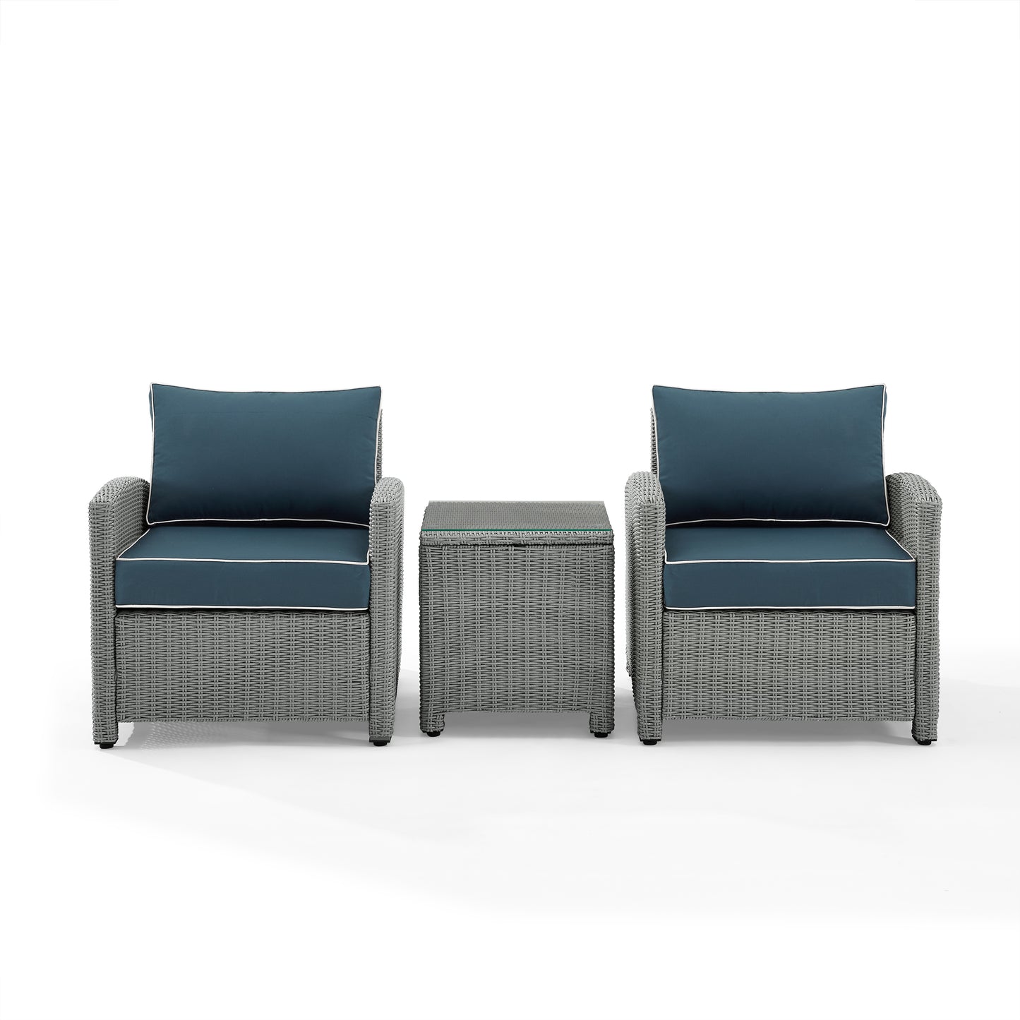 Bradenton 3Pc Outdoor Wicker Armchair Set Navy/Gray - Side Table & 2 Armchairs