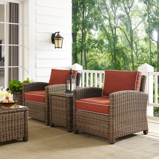 Bradenton 3Pc Outdoor Wicker Armchair Set Sangria/Weathered Brown - Side Table & 2 Armchairs