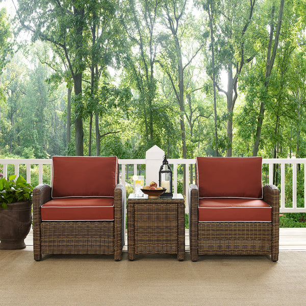 Bradenton 3Pc Outdoor Wicker Armchair Set Sangria/Weathered Brown - Side Table & 2 Armchairs